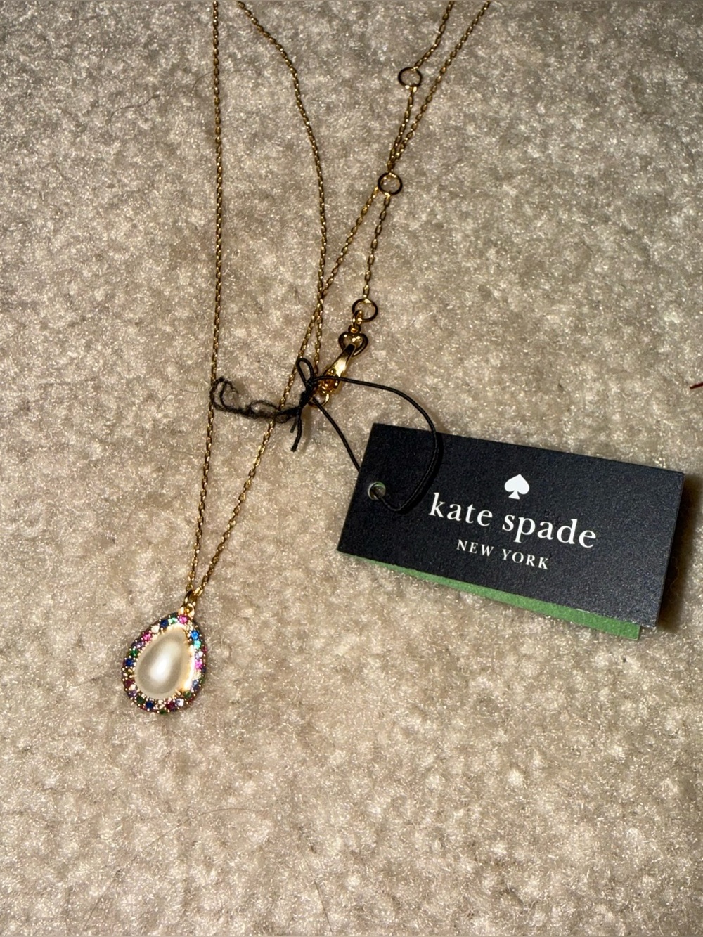 kate spade Gold Teardrop Pearl Pendant with Multicolor Stones
